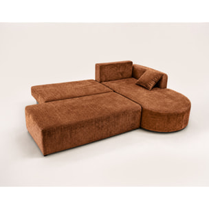 Miro - Canapé d'angle droit 4 places convertible avec coffre en velours texturé - Rouille
