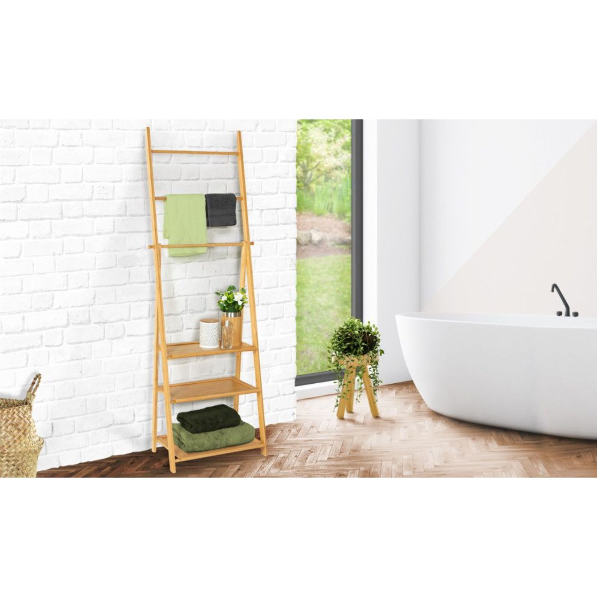 Porte-serviettes Maya 3 niveaux avec étagères en bambou