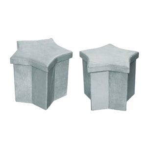 Lot de 2 tabourets-coffre pliables pour enfant avec assise en velours gris et en forme d'étoile