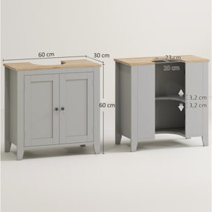 Mueble bajo Lavabo Mueble de Baño con 2 Puertas y Estante Ajustable Armario de Baño para Lavabo con o sin Pedestal Estilo Moderno 60x30x60 cm Gris