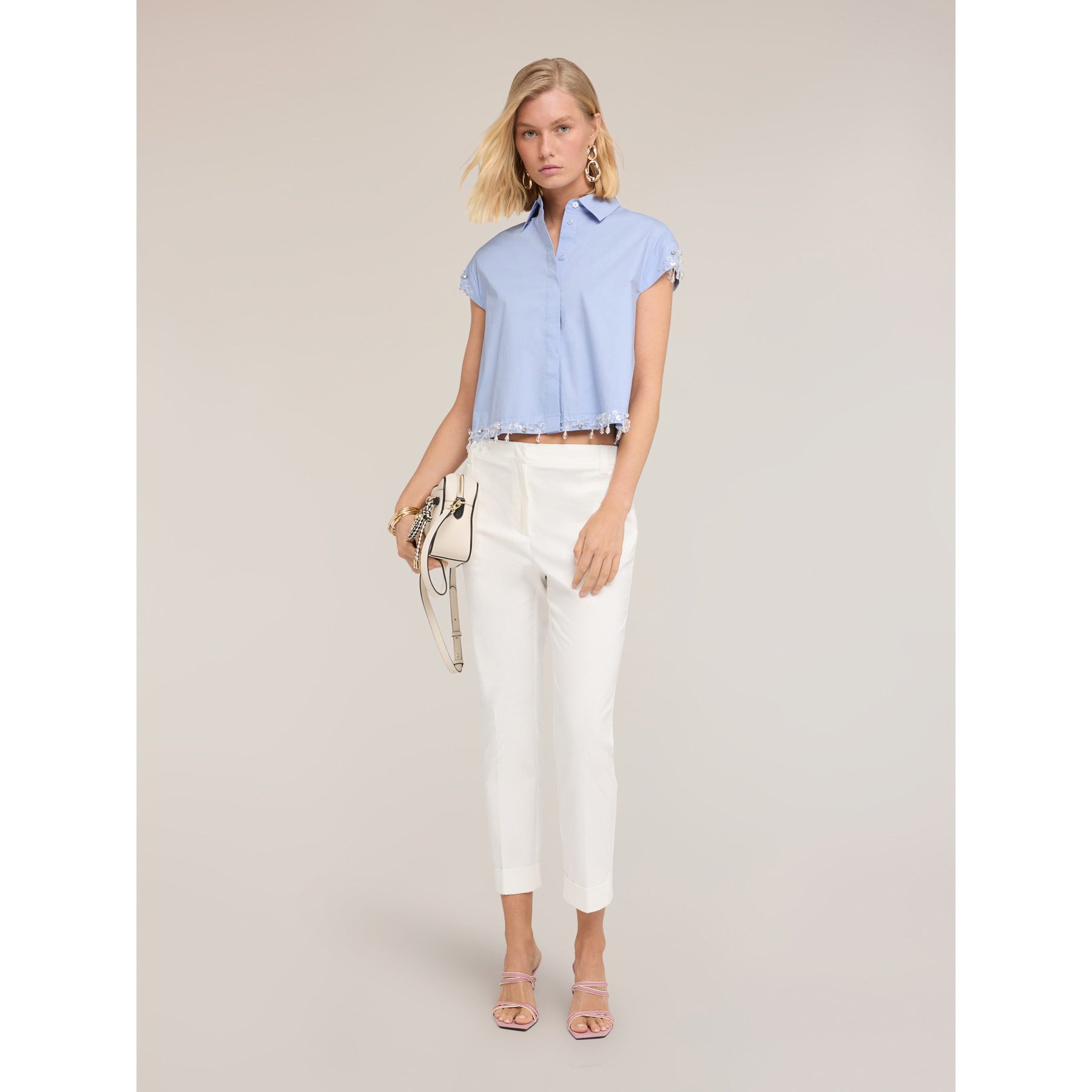 Motivi - Camicia boxy in popeline con pietre - Azzurro