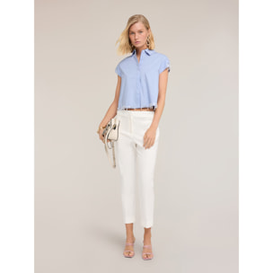 Motivi - Camicia boxy in popeline con pietre - Azzurro