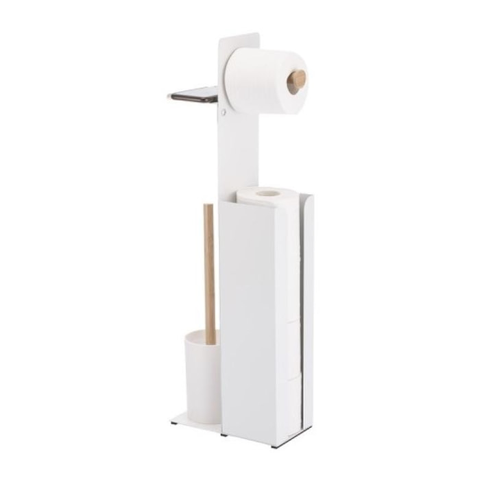 Combiné Wc avec support smartphone Acier & Bambou YONI Blanc mat Spirella