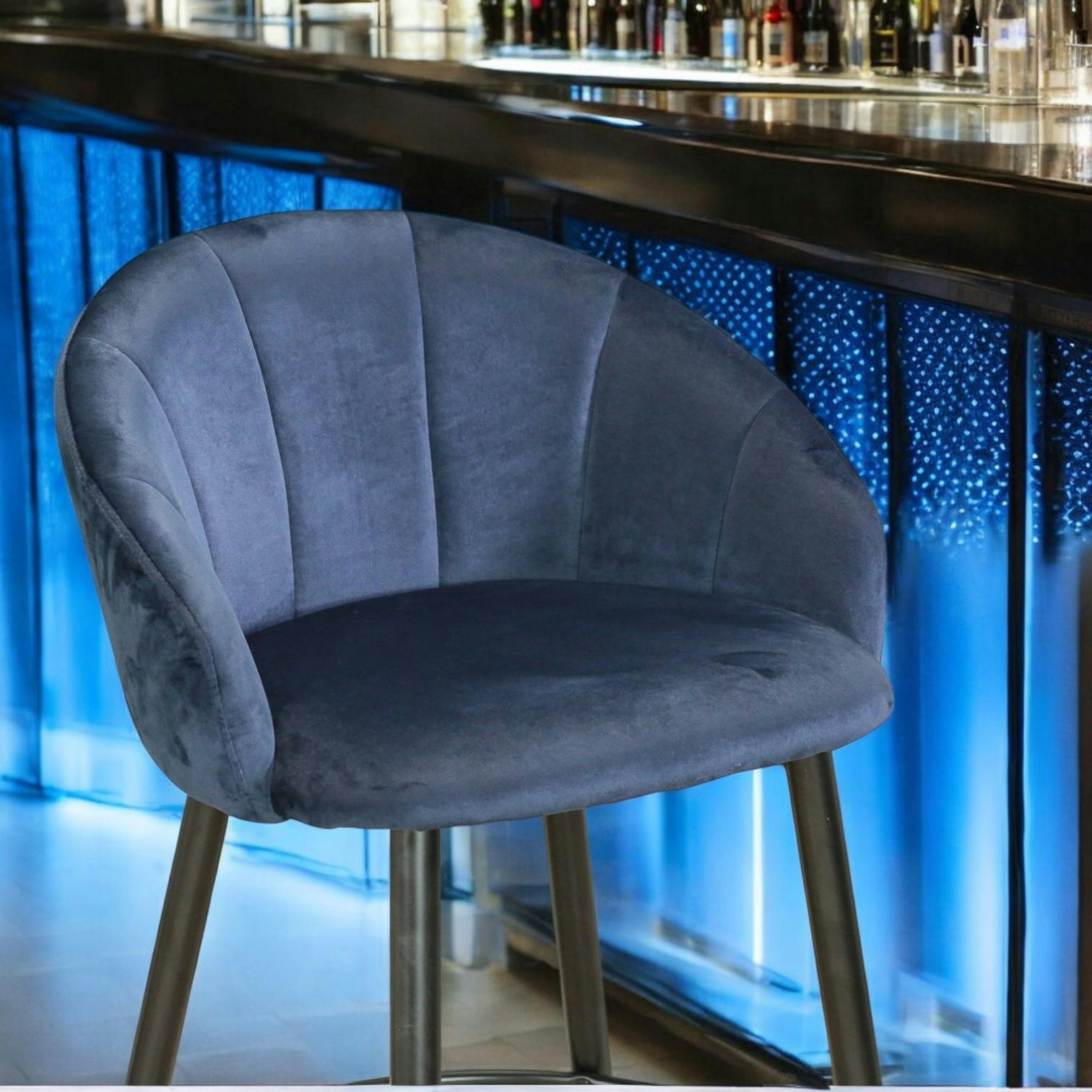 Chaise de bar coquillage velours bleu (lot de 2) HAWAI