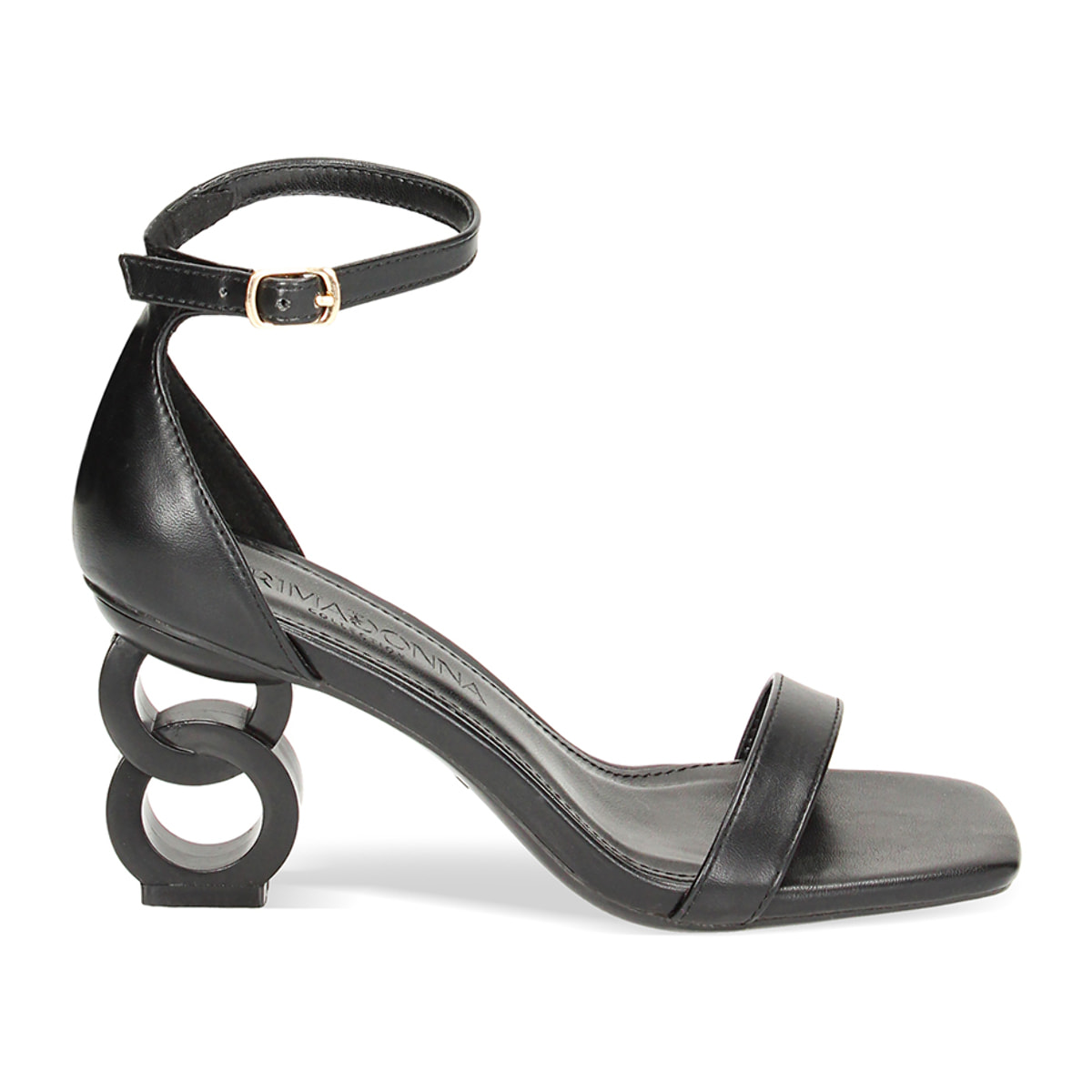 Sandali neri, tacco scultura 7,7 cm
