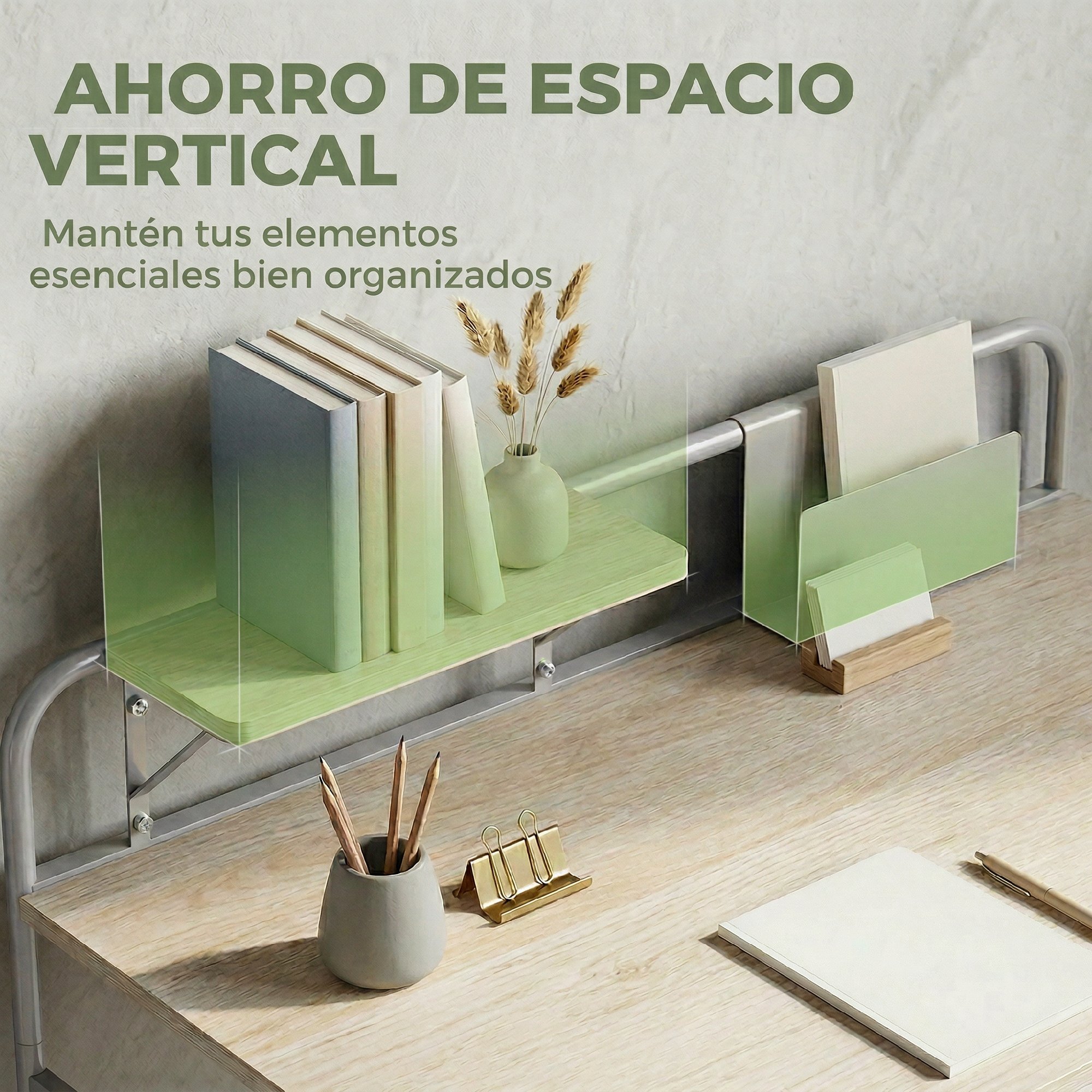 Escritorio, Mesa de Escritorio Moderno con Estante y Estructura de Metal, Fácil Montaje para Oficina en Casa, Dormitorio, Espacios Pequeños, 98x48x88,5 cm, Roble