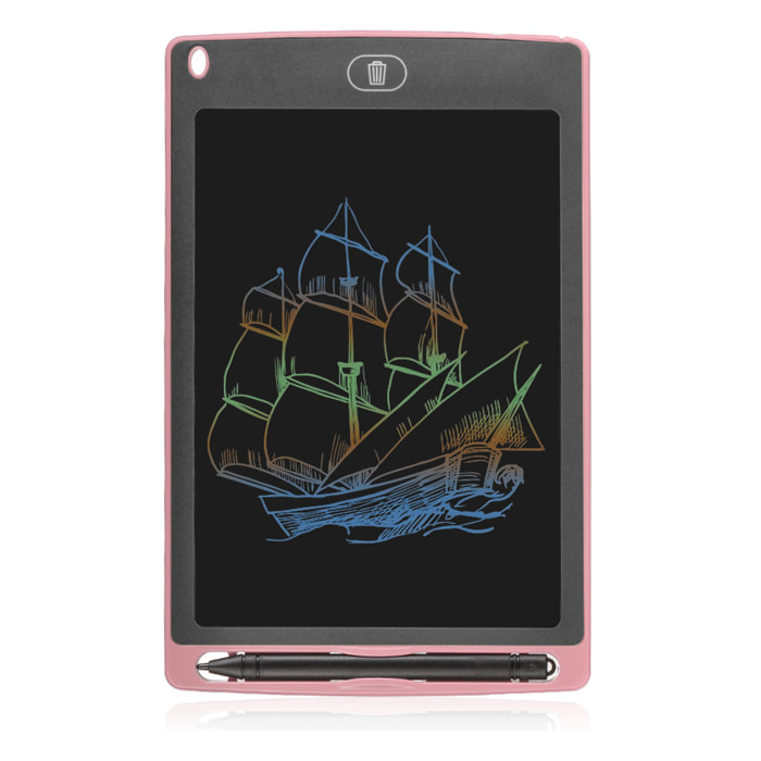 DAM Tavoletta LCD portatile per disegno e scrittura da 8,5 pollici con sfondo multicolore 14x0,6x22 cm. Colore: rosa chiaro