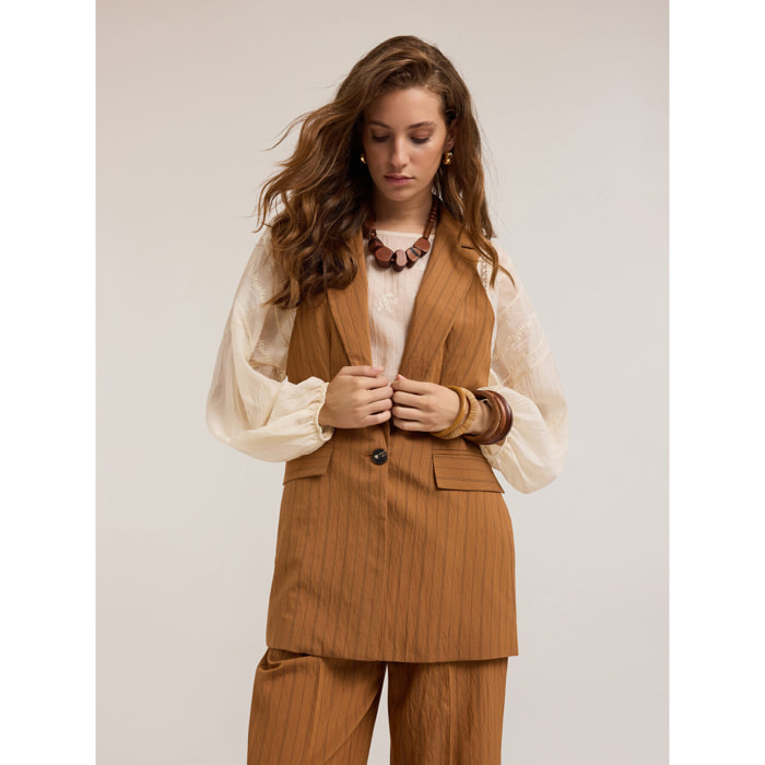 Motivi - Gilet monopetto gessato misto modal - Marrone