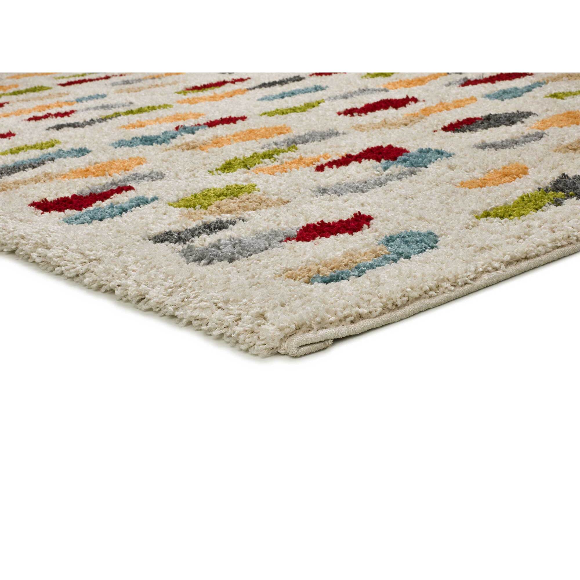 BREMEN Alfombra shaggy geométrica en blanco y motivos multicolor, varias medidas disponibles