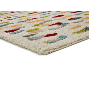 BREMEN Alfombra shaggy geométrica en blanco y motivos multicolor, varias medidas disponibles