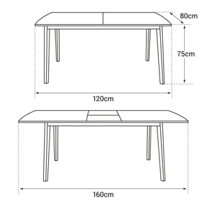 Table extensible HELGA 120 / 160cm noire