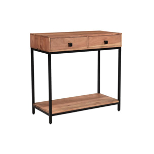 Console avec rangements 2 tiroirs en bois massif et métal noir L80 cm AXELLE