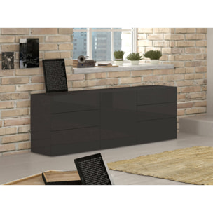 Credenza moderna a 1 anta e 6 cassetti, Made in Italy, Madia da cucina, Buffet di design da soggiorno, cm 170x40h35, colore Antracite lucido