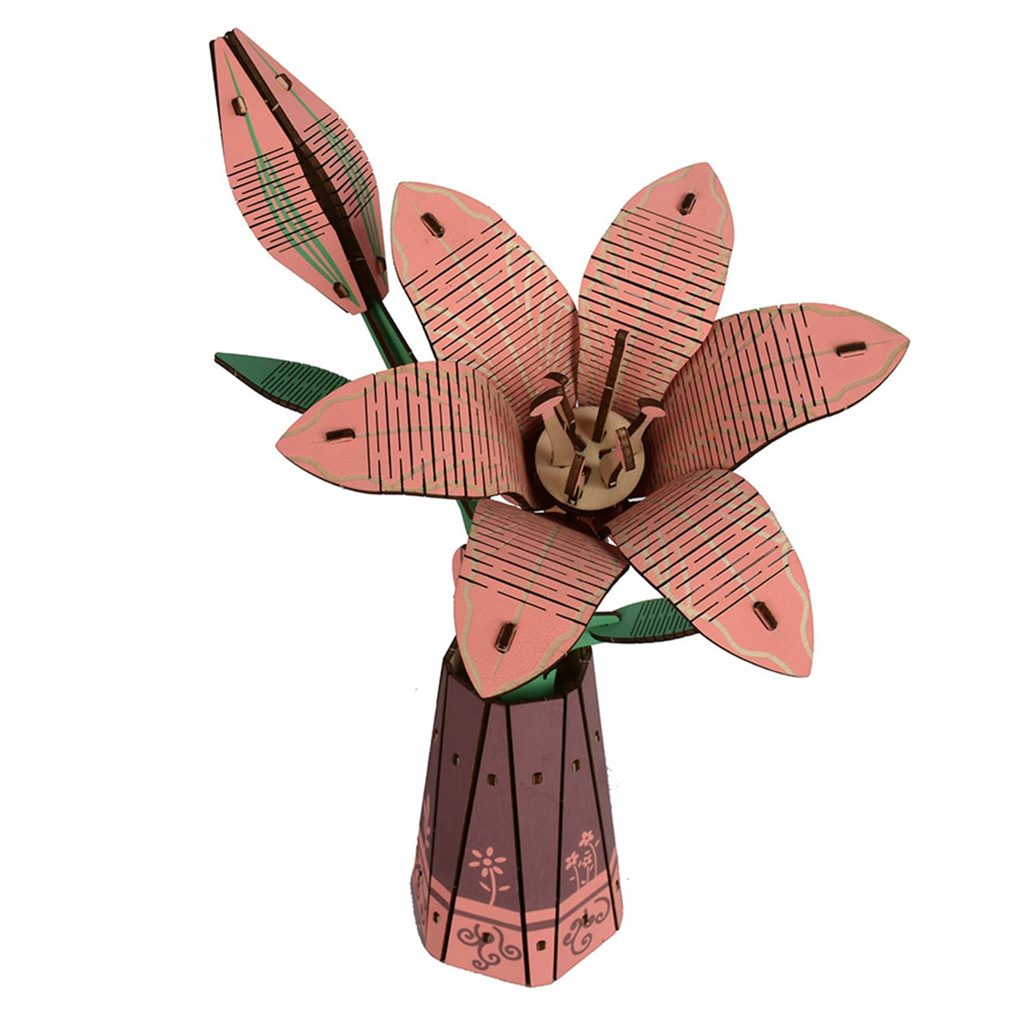 Puzzle 3D in legno. Vaso con Giglio. 69 pezzi.