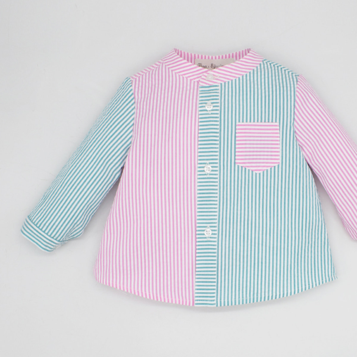 CAMISA BICOLOR SEERSUCKER VERDE Y ROSA