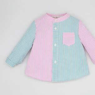 CAMISA BICOLOR SEERSUCKER VERDE Y ROSA