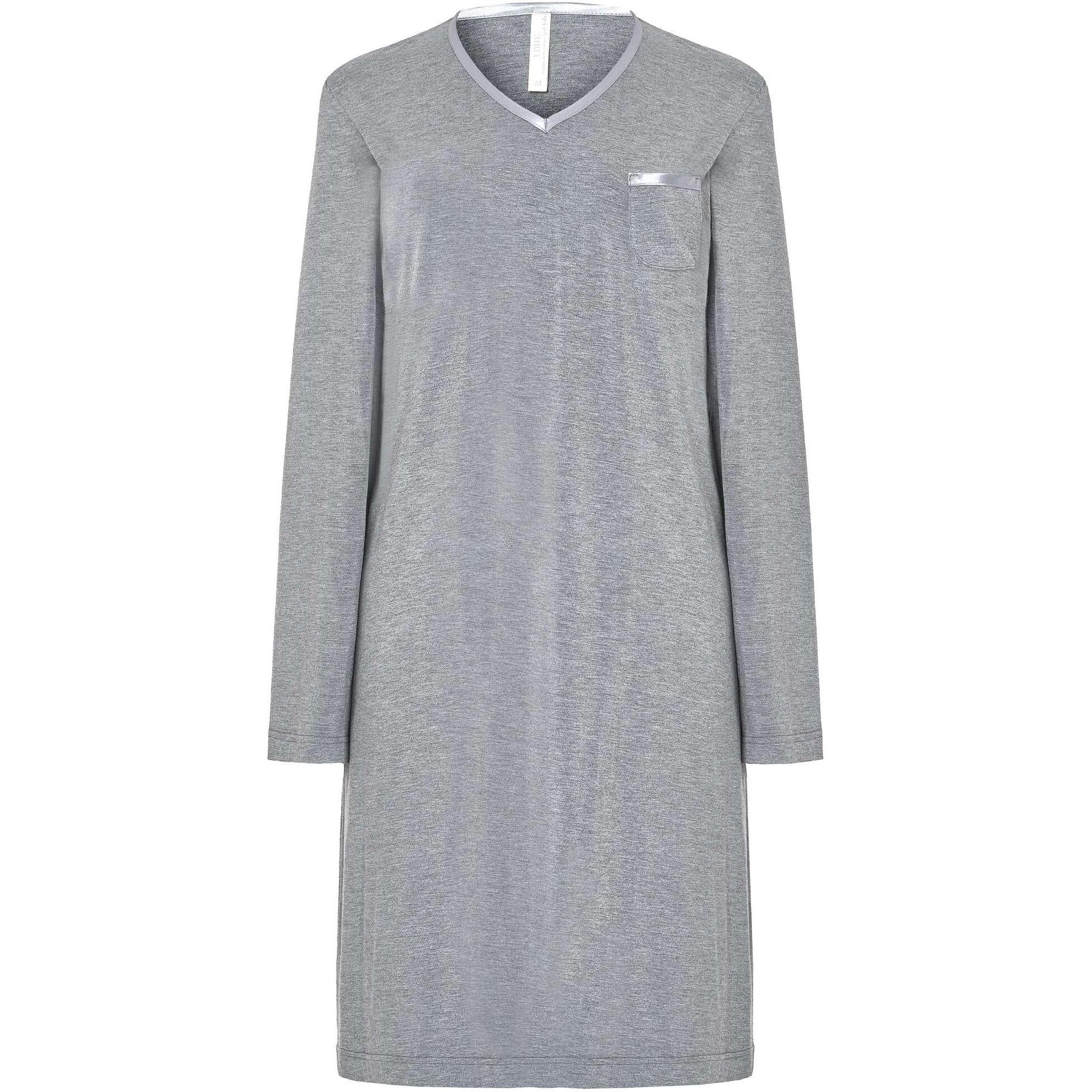 Camisón mujer tejido modal escote en pico con raso bolsillo y manga larga