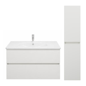 Pack meuble de salle de bain simple vasque 80 cm BURGBAD Joline blanc mat + colonne