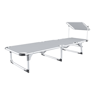 Coppia Di Lettini Pieghevoli Prendisole Tettuccio Parasole Schienale Regolabile In Alluminio Sdraio Spiaggia Mare Giardino Piscina 187x59x29 Cm Grigio
