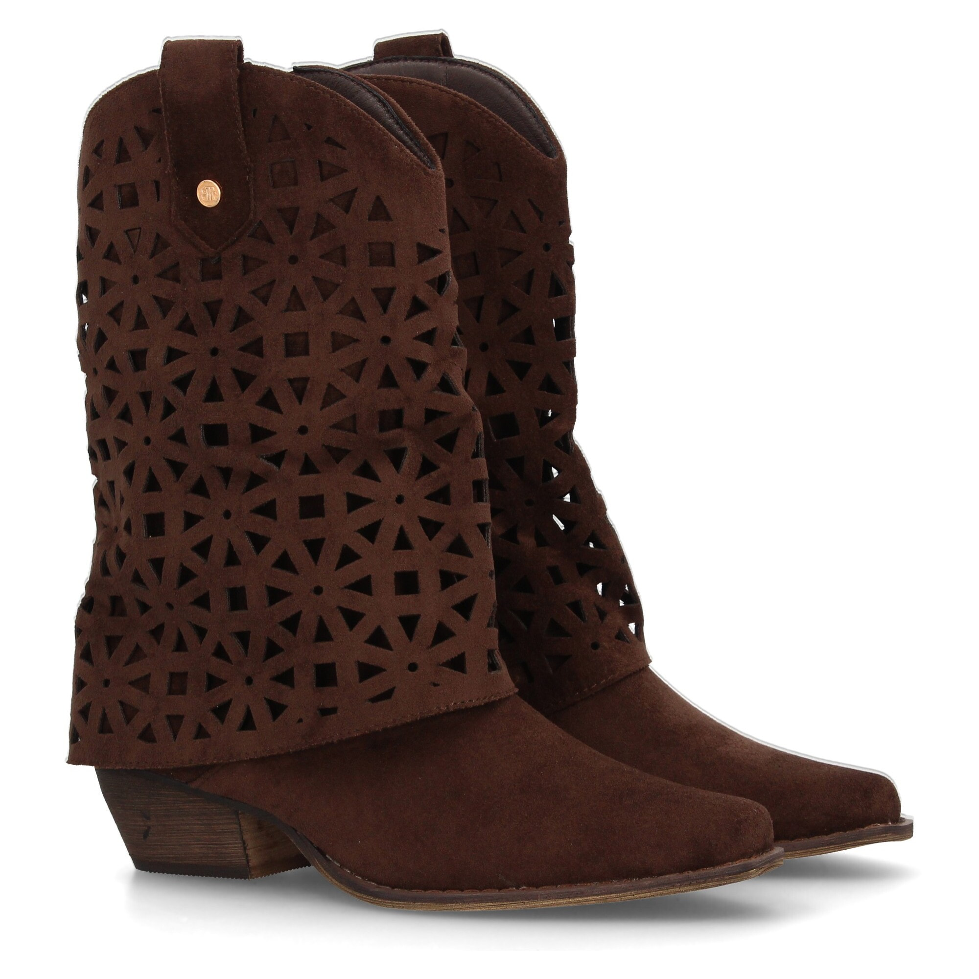 Botas cowboy troqueladas estilo boho para mujer.
