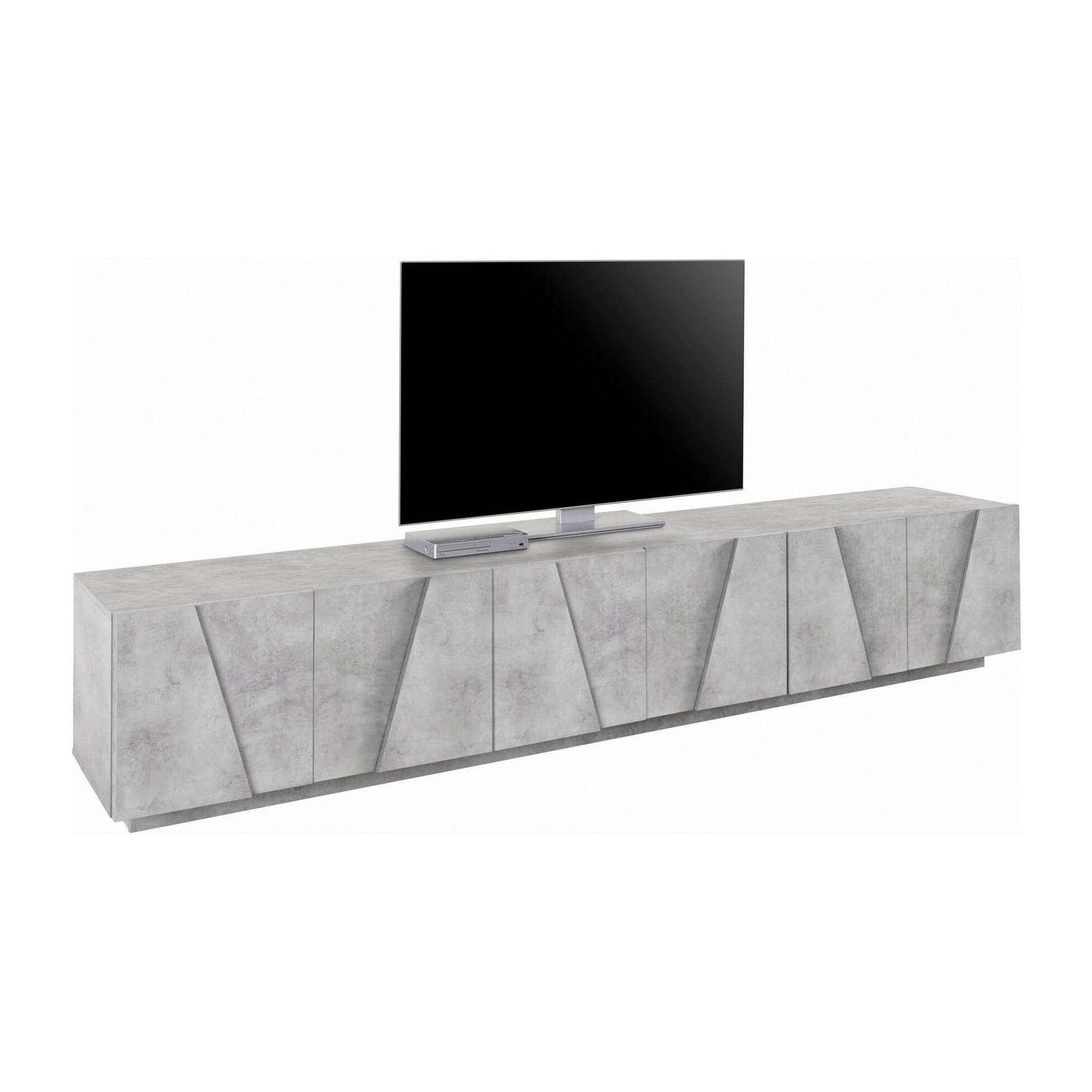 Mobile da soggiorno Porta TV, Made in Italy, Supporto per TV da salotto a 6 antine battenti con dettaglio, cm 244x44h46, colore Cemento scuro