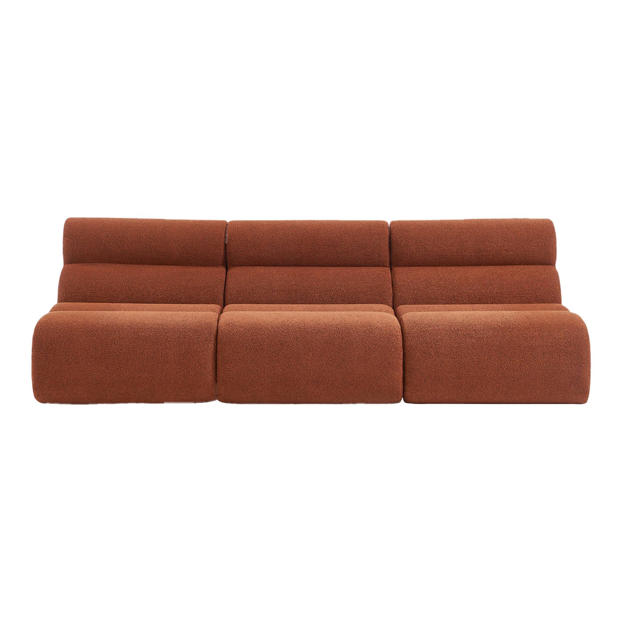 Lot de 3 chauffeuses bouclette texturée terracotta 1 place - L 81 x P 99 x H 75cm - Nova