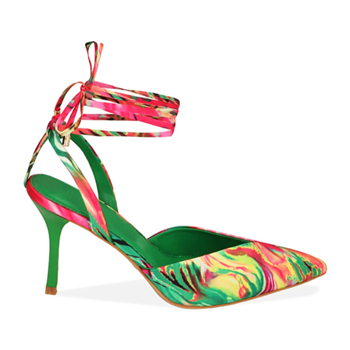 Décolleté slingback verde multicolor, tacco 8,5 cm