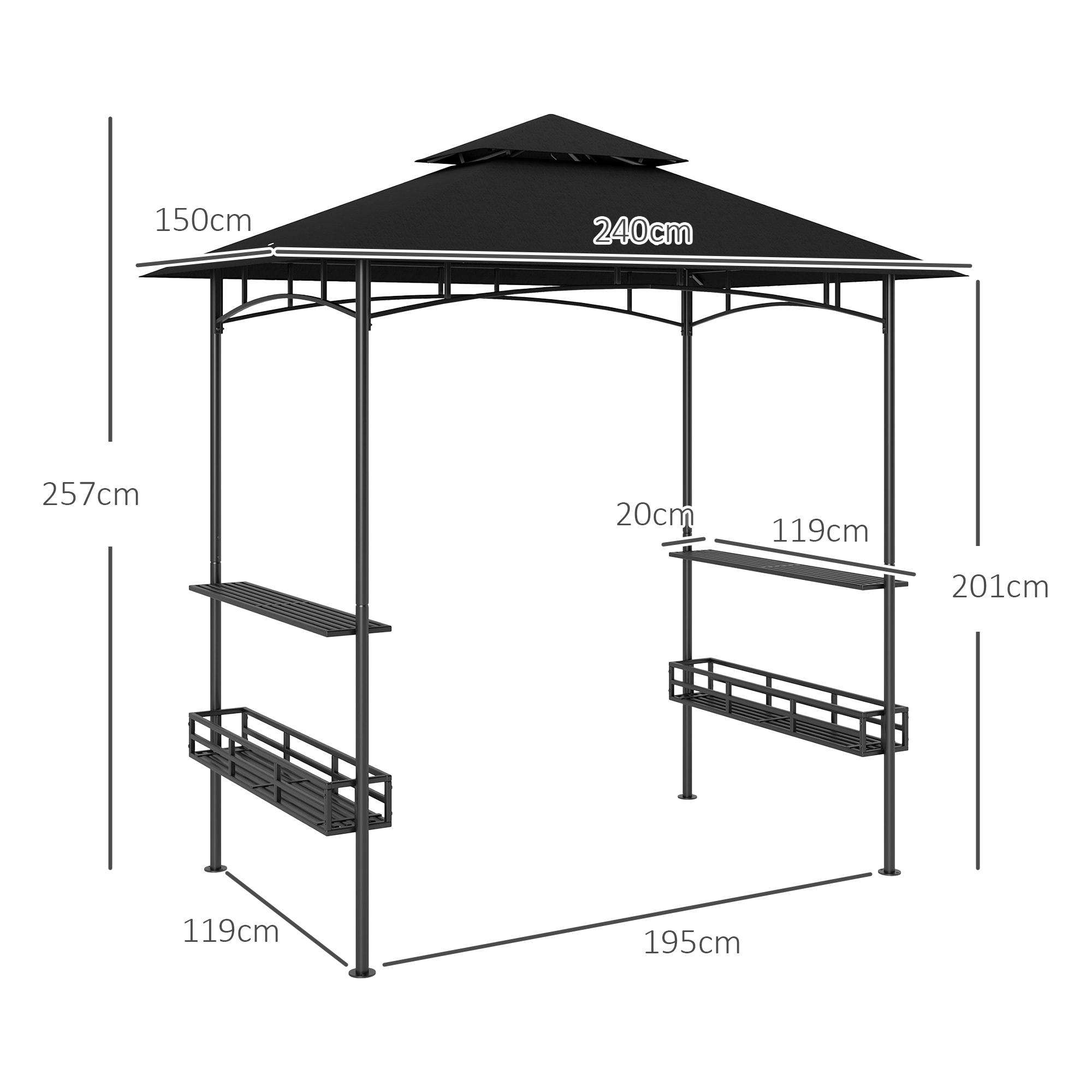 Abri pour barbecue - pavillon pour barbecue - barnum - 4 étagères - métal noir tissu anthracite