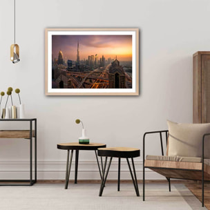 Affiche ""Dubai sunset"" Affiche + cadre en bois - Chêne