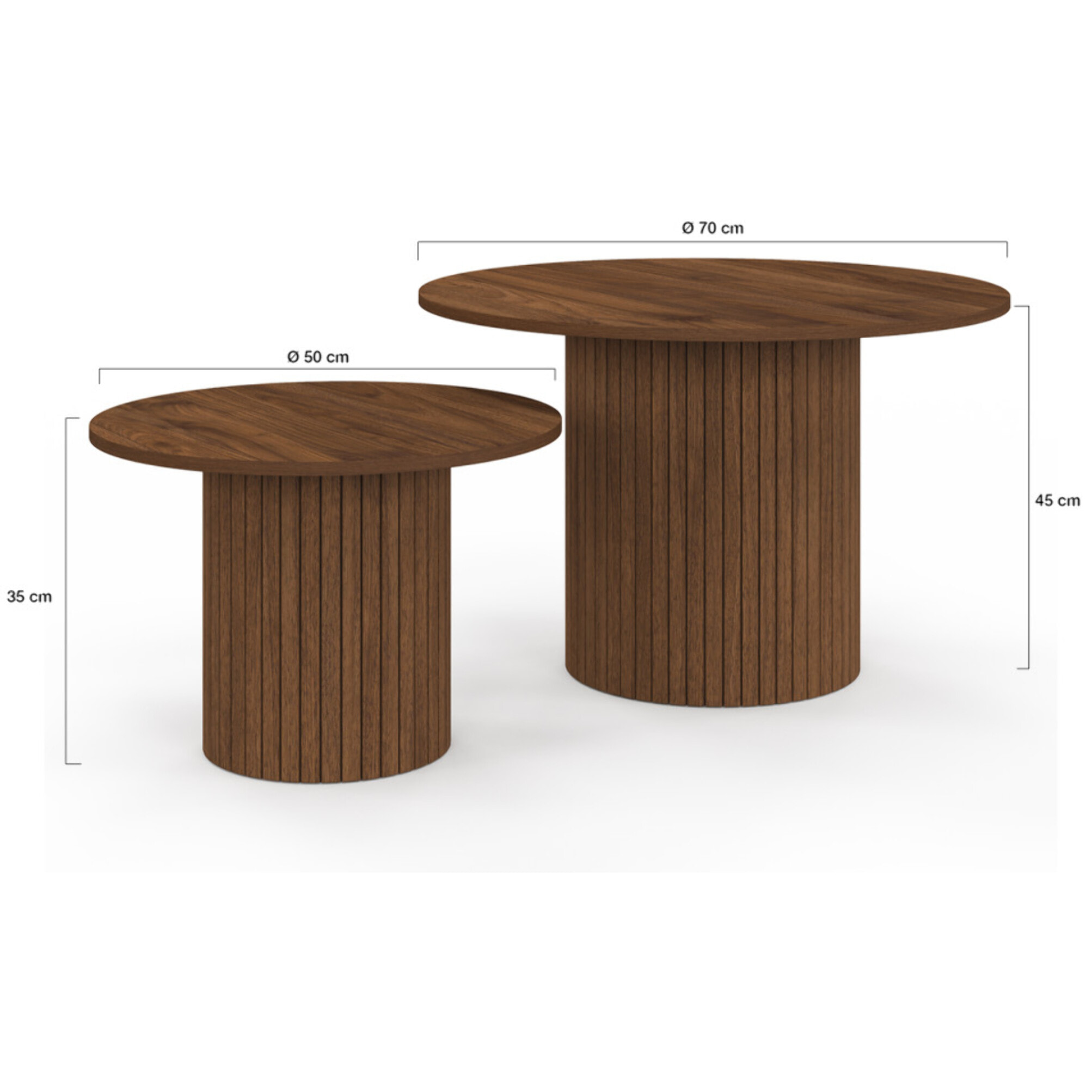 Tables basses rondes gigognes Alvar effet noyer - lot de 2