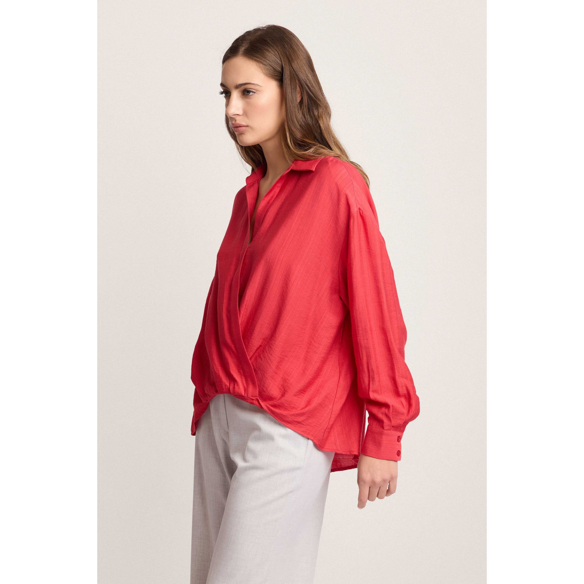 Kocca - Blusa a maniche lunghe Donna, Tinta unita, Scollo a V