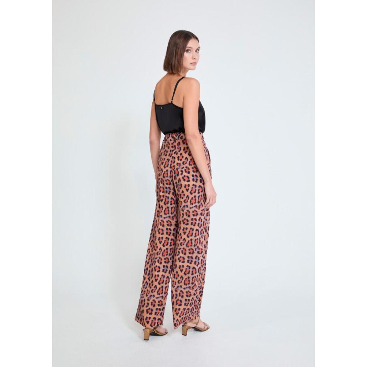Pantaloni palazzo con stampa animalier