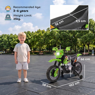 HOMCOM Moto Eléctrica para Niños, Moto Eléctrica Infantil con Ruedas de Apoyo Desmontables, Faros, Música, Regalo para Niños 3-6 Años, Verde