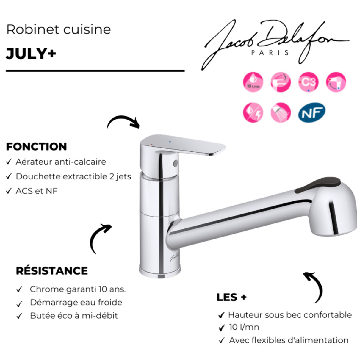 Robinet cuisine avec douchette extractible July+ chromé