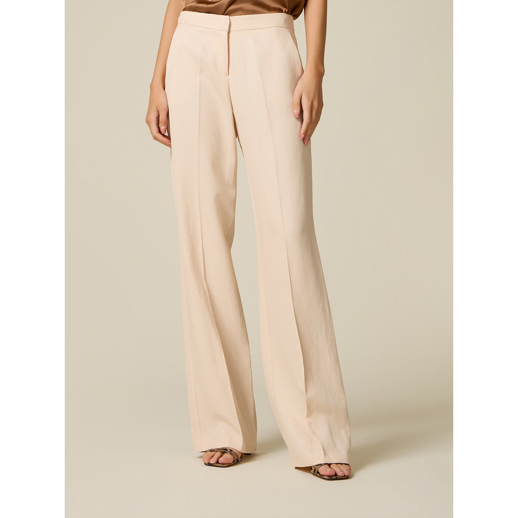 Oltre - Pantalones wide leg mezcla de lino - Beige