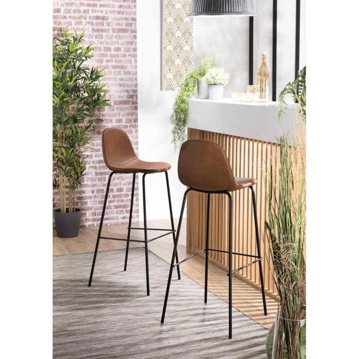 AUGUSTIN - Lot de 2 tabourets de bar John marron hauteur d'assise 80cm