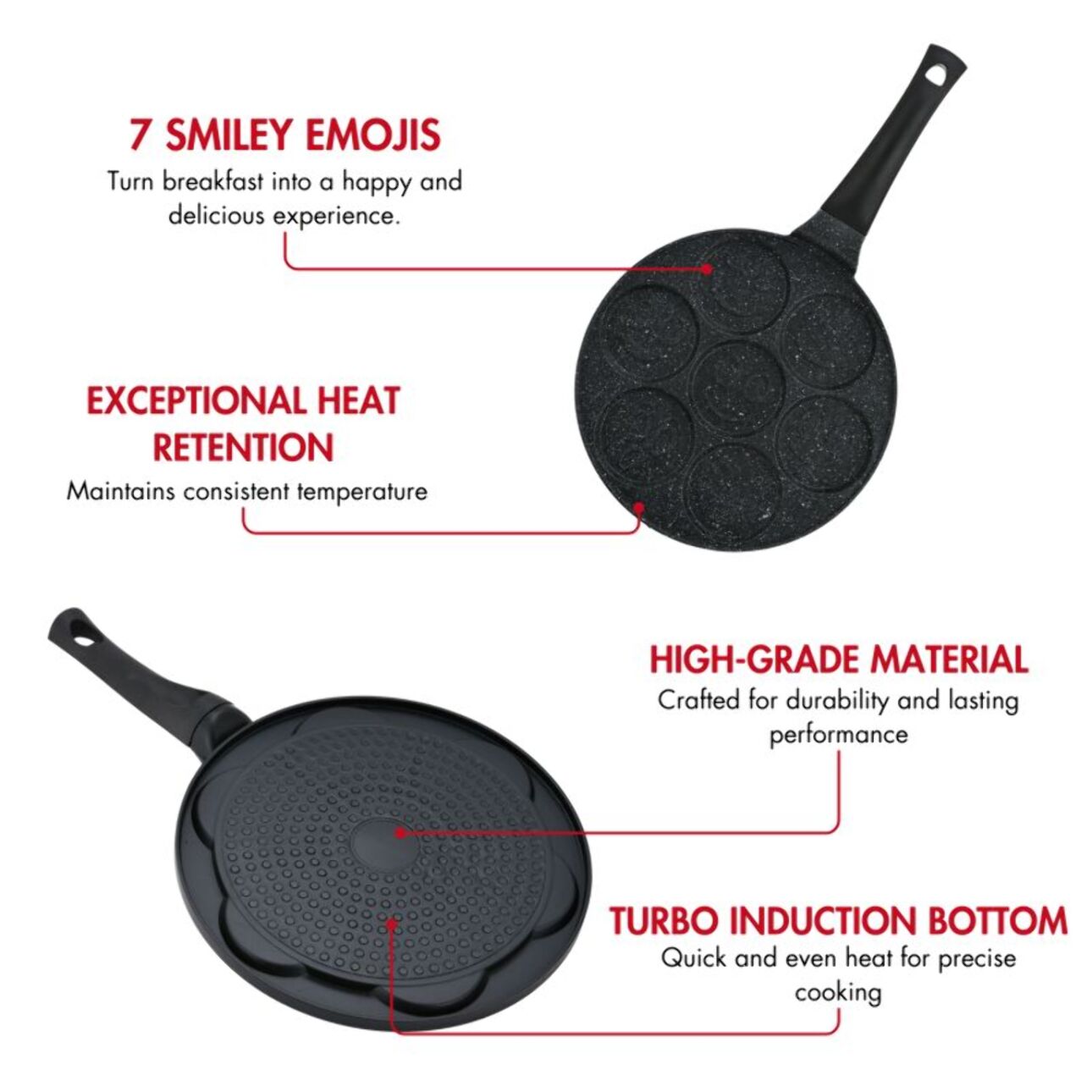 Poêle à crêpes et galettes avec 7 motifs smiley emoji 26cm Herzeberg HGCP267SML