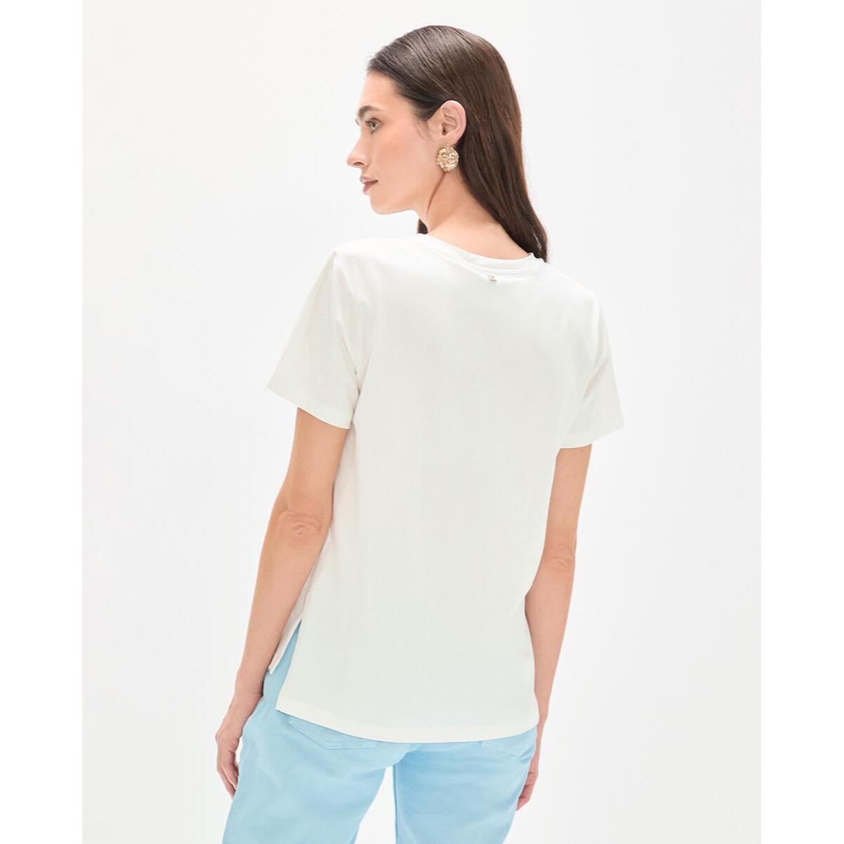 T-shirt con ricamo di animali e paillettes trasparenti