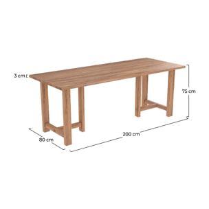 Table rectangulaire Padar 8 personnes en bois de teck recyclé 200 cm