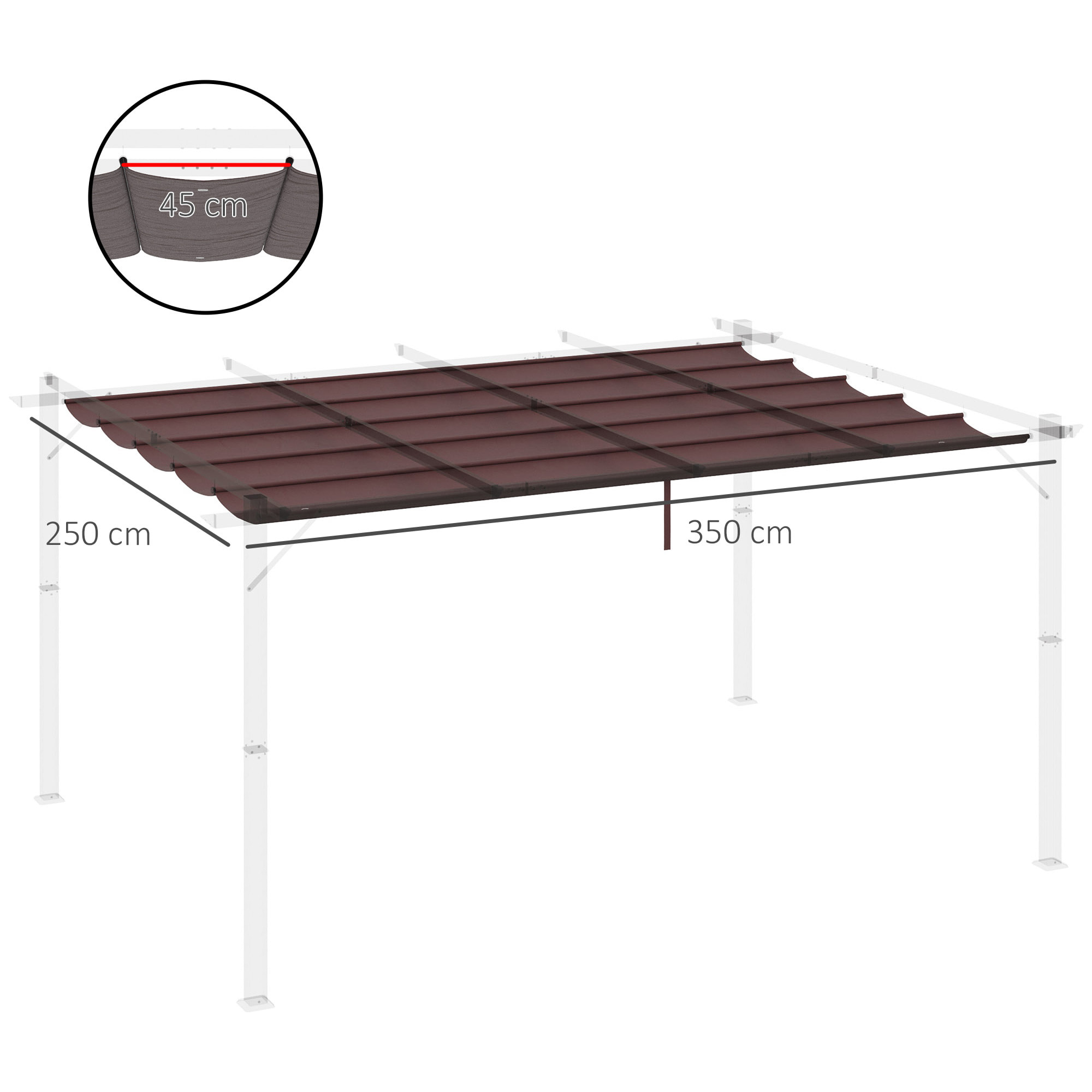 Cubierta para Pérgola Retráctil 3,5x2,5 m Toldo con 10 Orificios de Drenaje Café