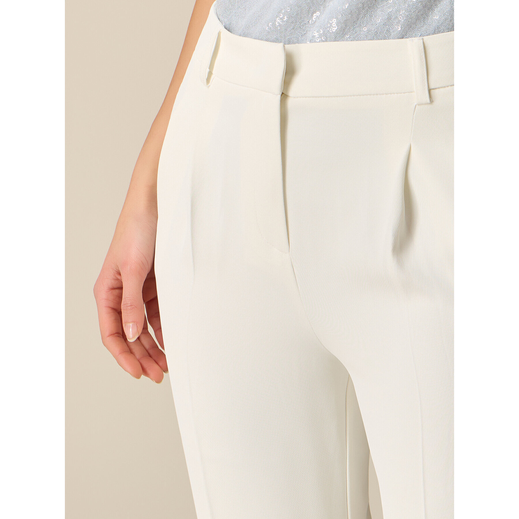 Oltre - Pantalones de tejido crepé con pinzas - Blanco