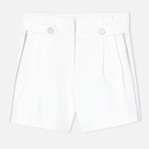 Bermudas para niña en algodón liso de color blanco-Pantalón