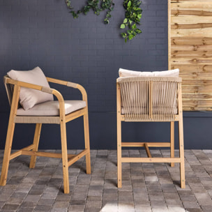 Lot de 2 fauteuils de jardin bois d'acacia et corde Zahara naturel et beige 68 x 58 x 95 cm