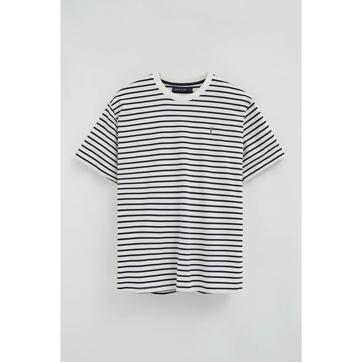 Polo a righe ecrù e blu marino fit ampio con logo Rigby Go