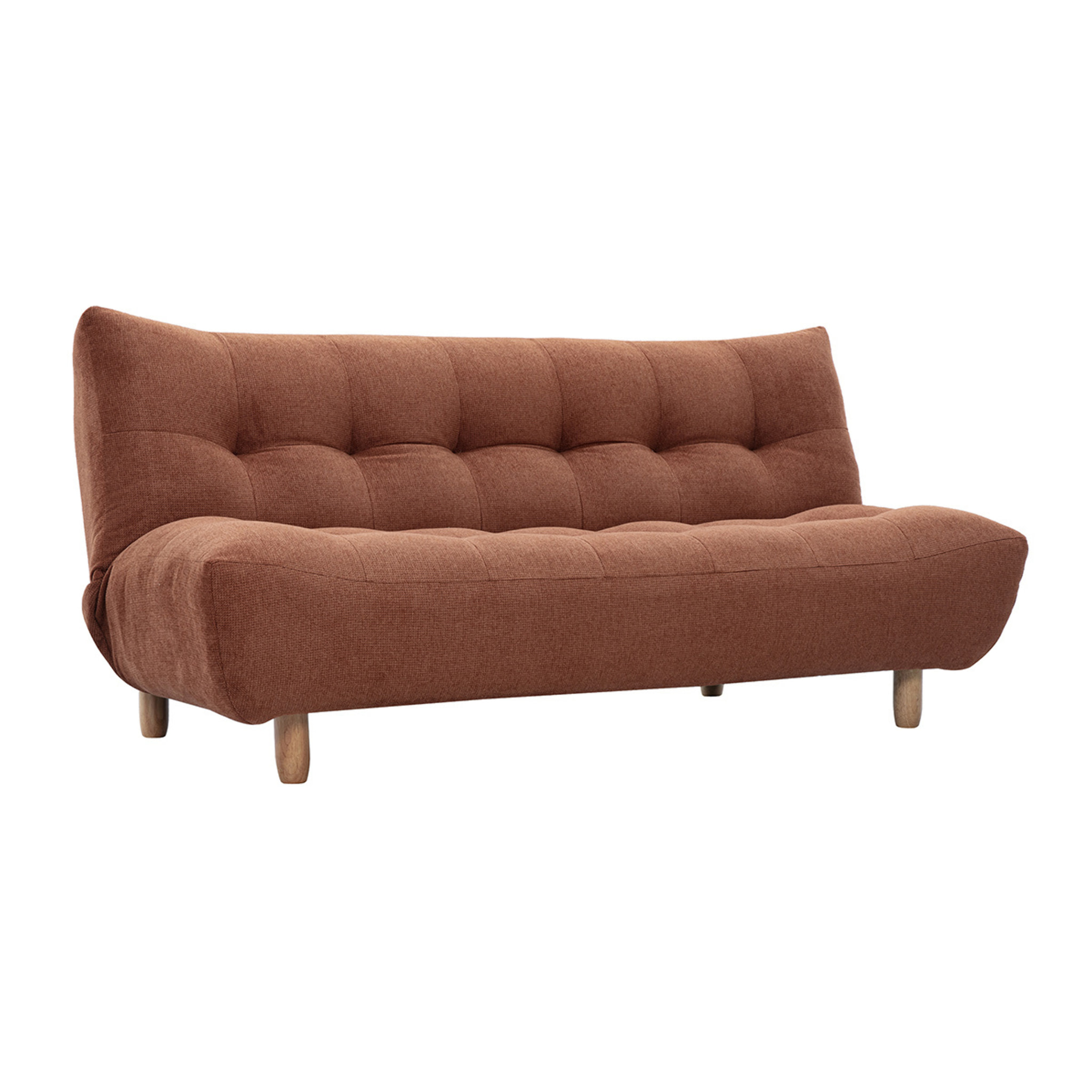 Canapé convertible scandinave 3 places en tissu chenille terre brûlée et bois clair YUMI