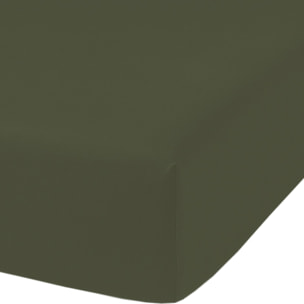 Drap housse 100% percale de coton uni - vert kaki