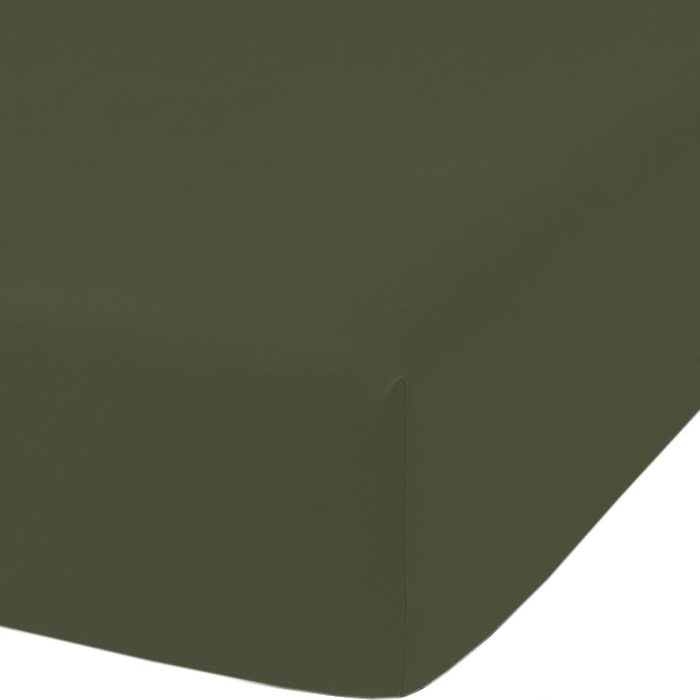 Drap housse 100% percale de coton uni - vert kaki