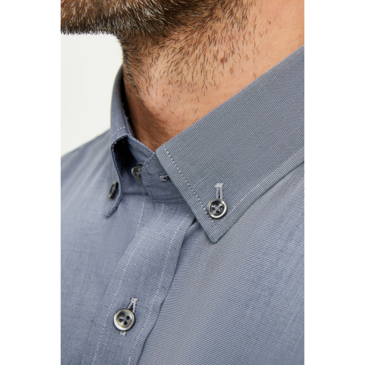 Camicia 1 Bottone Button Downuomo Slim Fil a fil Unito Grigio Scuro