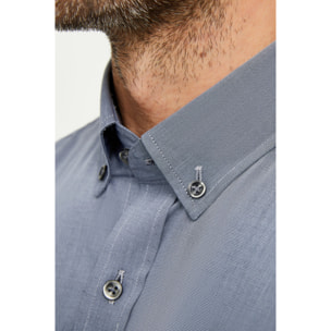 Camicia 1 Bottone Button Downuomo Slim Fil a fil Unito Grigio Scuro