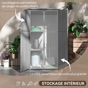 Armoire de jardin abri de jardin 2 portes croisillons 2 étagères toit bitumé bois sapin gris